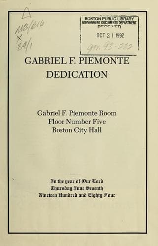 Tapa de Gabriel f. Piemonte dedication
