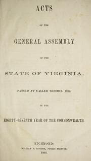 Tapa de Acts of the General assembly of the state of Virginia, passed at called session, 1862, in the eighty-seventh year of the Commonwealth
