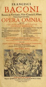 Tapa de Francisci Baconi... opera omnia quae extant, philosophica, moralia, politica, historica..