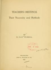 Tapa de Teachers' meetings, their necessity and methods