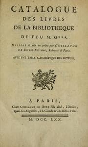 Tapa de Catalogue des livres de la bibliotheque de feu M. G***