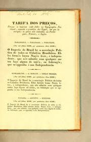 Tapa de Tarifa dos preços, porque se imprime cada folha na Typographia Nacional, segundo a grandeza dos typos, em que he escripta: os quaes vão indicados em portuguez, francez, e inglez
