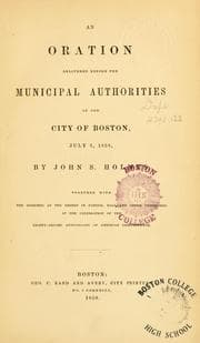 Tapa de An oration delivered before the municipal authorities of the City of Boston, July 5, 1858