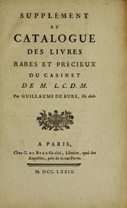 Tapa de Supplément au Catalogue des livres rares et précieux du cabinet de M. L.C.D.M.
