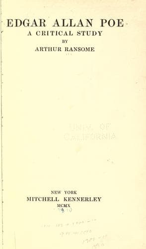 Tapa de Edgar Allan Poe; a critical study