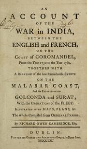 Tapa de An account of the war in India, between the English and French, on the coast of Coromandel, from 1750 to the year 1760. Together with a relation of the late remarkable events on the Malabar coast, and the expeditions to Golconda and Surat; with the operations of the fleet