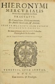 Tapa de Hieronymi Mercurialis medici hac tempestate clarissimi Tractatus De compositione medicamentorum, De morbis oculorum, & aurium
