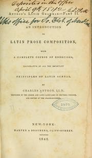 Tapa de An introduction to Latin prose composition