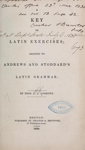 Tapa de A key to Latin exercises