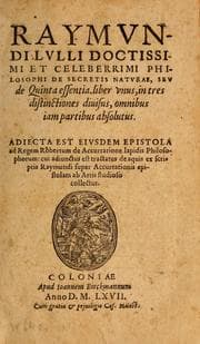 Tapa de Raymundi Lulli doctissimi et celeberrimi philosophi De secretis naturae, seu De quinta essentia liber vnus