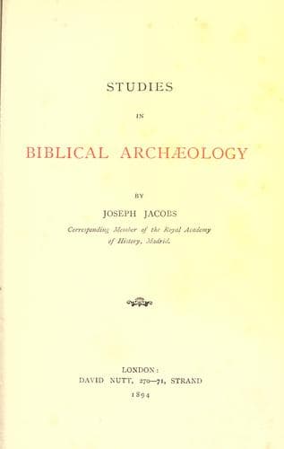 Tapa de Studies in Biblical archaeology