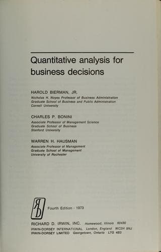 Tapa de Quantitative analysis for business decisions