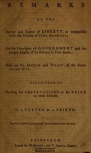 Tapa de Remarks on the nature and extent of liberty, as compatible with the genius of civil societies