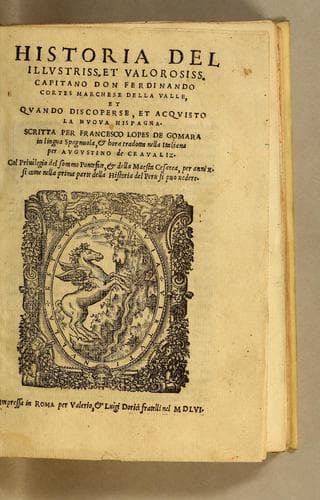 Tapa de Historia del illustriss. et ualorosiss. capitano don Ferdinando Cortes marchese della ualle, et quando discoperse, et acquisto la Nuoua Hispagna