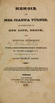 Tapa de Memoir of Mrs. Joanna Turner, as exemplified in her life, death, and spiritual experience