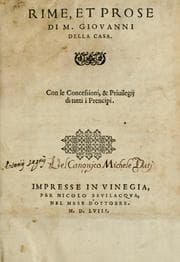 Tapa de Rime et prose di M. Giovanni Della Casa