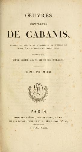Tapa de Oeuvres complètes de Cabanis