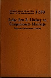 Tapa de Judge Ben B. Lindsey on companionate marriage