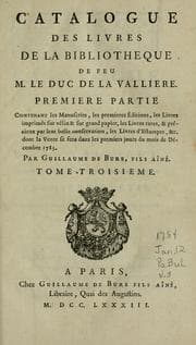 Tapa de Catalogue des livres de la bibliotheque de feu M. le duc de La Valliere