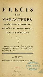 Tapa de Précis des caractères génériques des insectes
