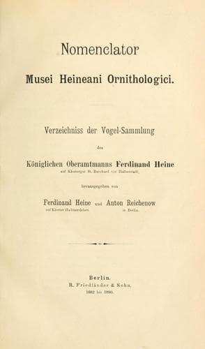 Tapa de Nomenclator Musei Heineani Ornithologici