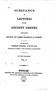 Tapa de Substanceof lectures on the ancient Greeks, and on the revival of Greek learning in Europe