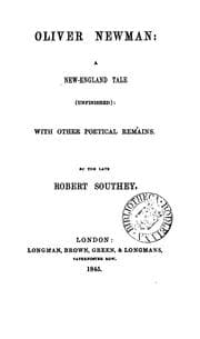 Tapa de Oliver Newman: a New-England tale, unfinished: with other poetical remains