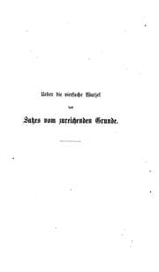 Tapa de Ueber die vierfache Wurzel des Satzes vom zureichenden Grunde