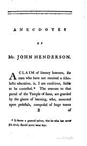 Tapa de Letters and Poems: By the Late Mr. John Henderson. With Anecdotes of His ...