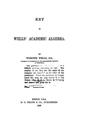 Tapa de Key to Wells' academic algebra