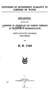 Tapa de Extension of Government Guaranty to Carriers by Water: Hearing Before the ...