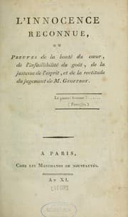 Tapa de L'innocence reconnue, ou, Preuves de la bonté du coeur, de l'infaillibilité du goût, de la justesse de l'esprit, et de la rectitude du jugement de M. Geoffroy