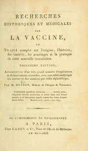 Tapa de Recherches historiques et médicales sur la vaccine