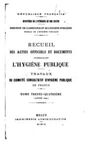Tapa de Recueil des actes officiels et documents interessant l'hygiene publique