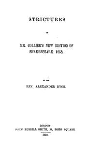 Tapa de Strictures on Mr. Collier's new edition of Shakespeare, 1858