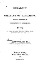 Tapa de Researches in the Calculus of Variations, Principally on the Theory of ..