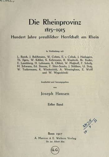 Tapa de Die Rheinprovinz 1815-1915