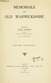 Tapa de Memorials of old Warwickshire