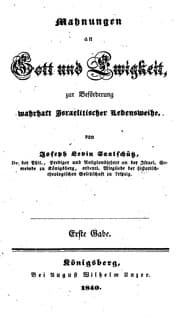Tapa de Mahnungen an Gott und Ewigkeit, zur Beförderung wahrhaft Israelitischer Lebensweihe