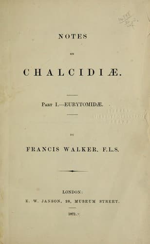 Tapa de Notes on Chalcidiæ ...