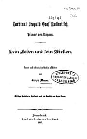 Tapa de Cardinal Leopold Graf Kollonitsch, Primas von Ungarn: Sein Leben und sein ..