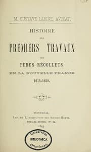 Tapa de Histoire des premiers travaux des péres Récollets en la Nouvelle France, 1615-1629