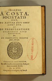 Tapa de Iosephi A Costa, Societatis Iesv, De natvra novi orbis libri dvo. et De promvlgatione evangelii apvd barbaros, siue, De procvranda Indorvm salute, libri sex