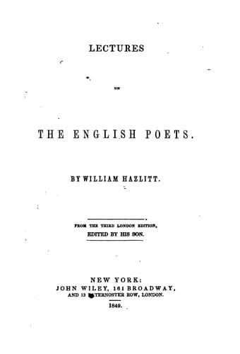 Tapa de Lectures on the English Poets