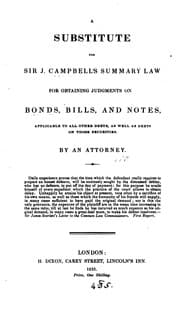 Tapa de A substitute for sir J. Campbell's summary law for obtaining judgments on bonds, bills and notes ...