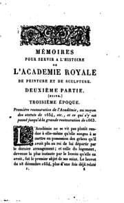Tapa de Memoires pour servir a l'histoire de l'Academie royale de peinture et de sculpture