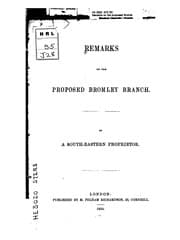 Tapa de Remarks on the Proposed Bromley Branch
