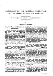 Tapa de Catalogue of Molière collection in Harvard college library