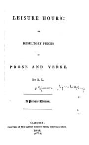 Tapa de Leisure Hours; Or, Desultory Pieces in Prose and Verse