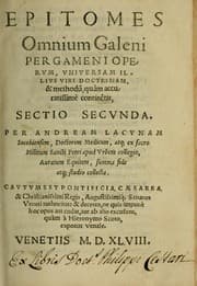 Tapa de Epitomes omnium Galeni Pergameni operum, vniuersam illius viri doctrinam, & methodu[m], quàm accuratissimè contine[n]tis, sectio prima-[quarta]